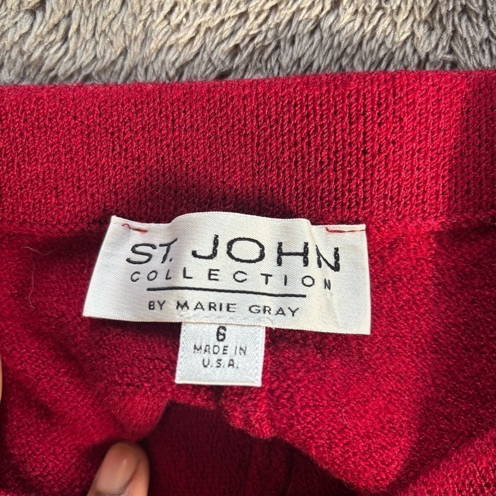 St John Collection By Marie Red Santana Knit Crop Hi Rise Pants - Picture 10 of 10